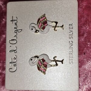 NWT CATE D ' ARGENT ADORABLE FLAMINGO🦩✨️EARRINGS/ STERLING SILVER🦩✨️🦩✨️